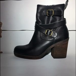 Lucky Brand Block Heel Black Leather Ankle Boot